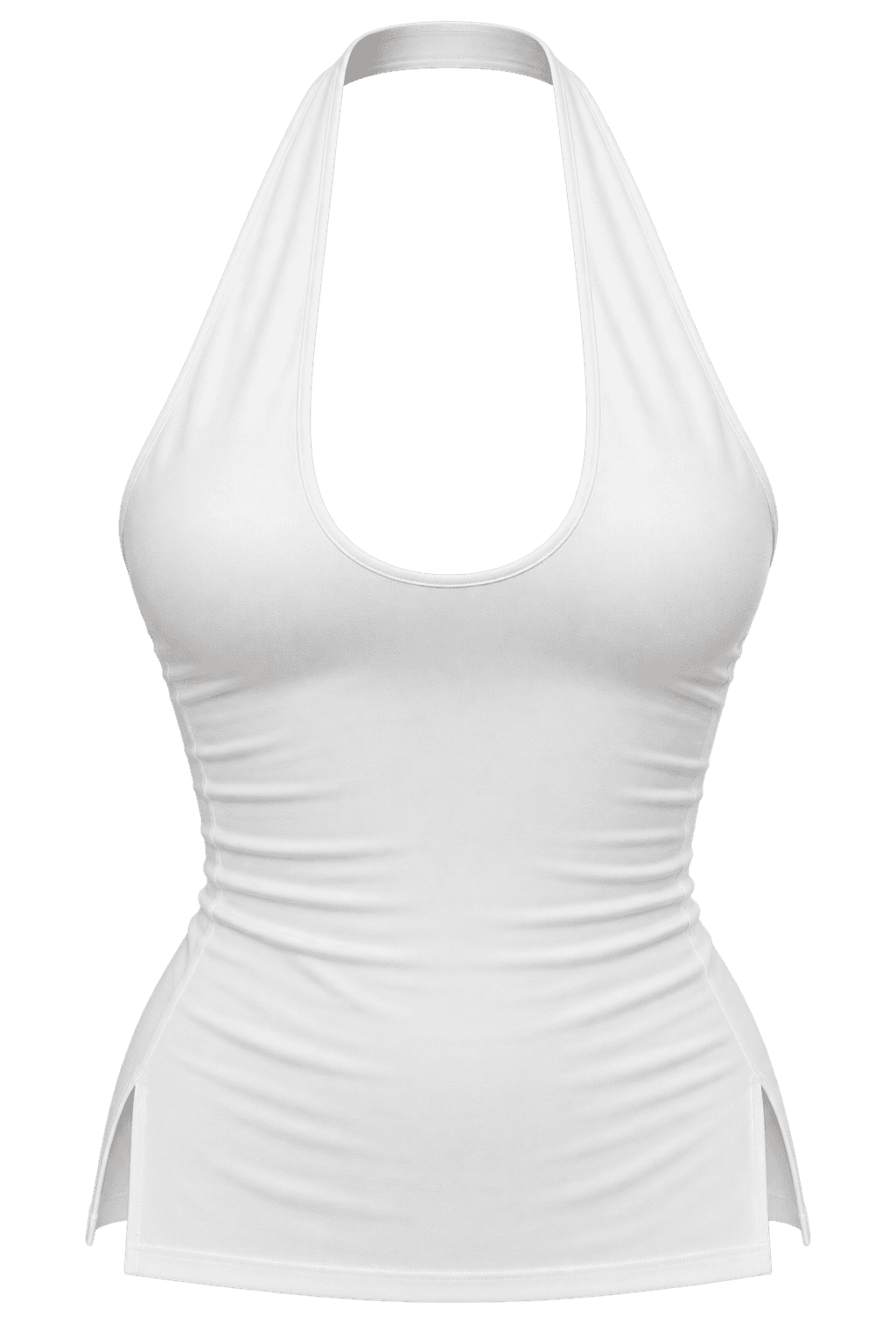 Mockup of the Sweet White long scoop halter top